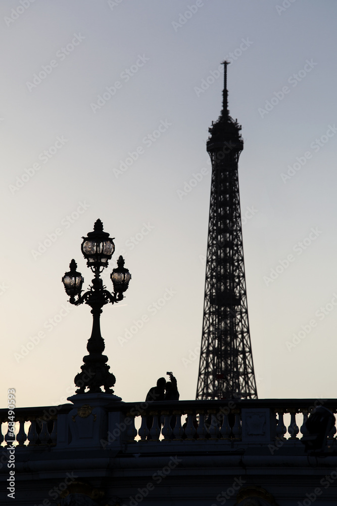 Eiffel Tower in Paris on the winter in sunrise