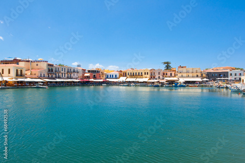 View of the old venetian harbour. Rethymno, Crete. Greece.