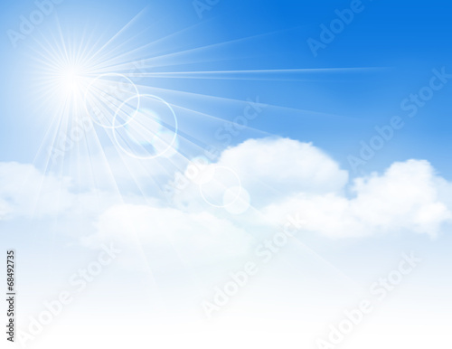 Blue sky with clouds and sun.