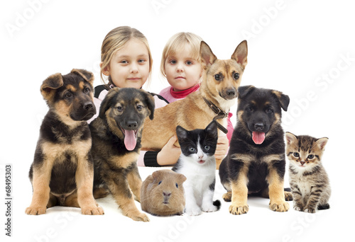 children and puppies and kittens