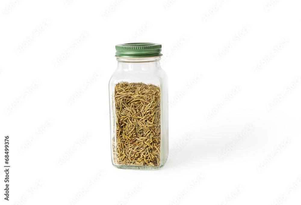 dried rosemary in glass jar isolated on white background with sh dried rosemary in glass jar isolated on white background with sh