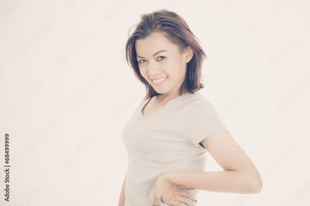 friendly smiling young woman portrait studio shot friendly smiling young woman portrait studio shot