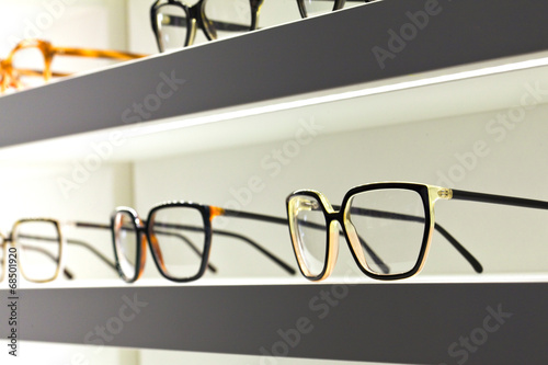Glasses in an optical shop