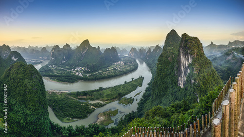 Xingping, China Landscape at Li River and Karst Mountains
