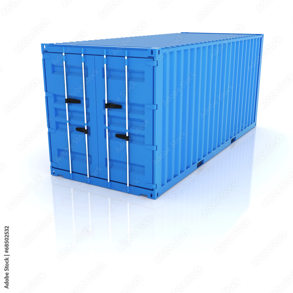 Bright blue metal freight shipping container on white background Bright blue metal freight shipping container on white background