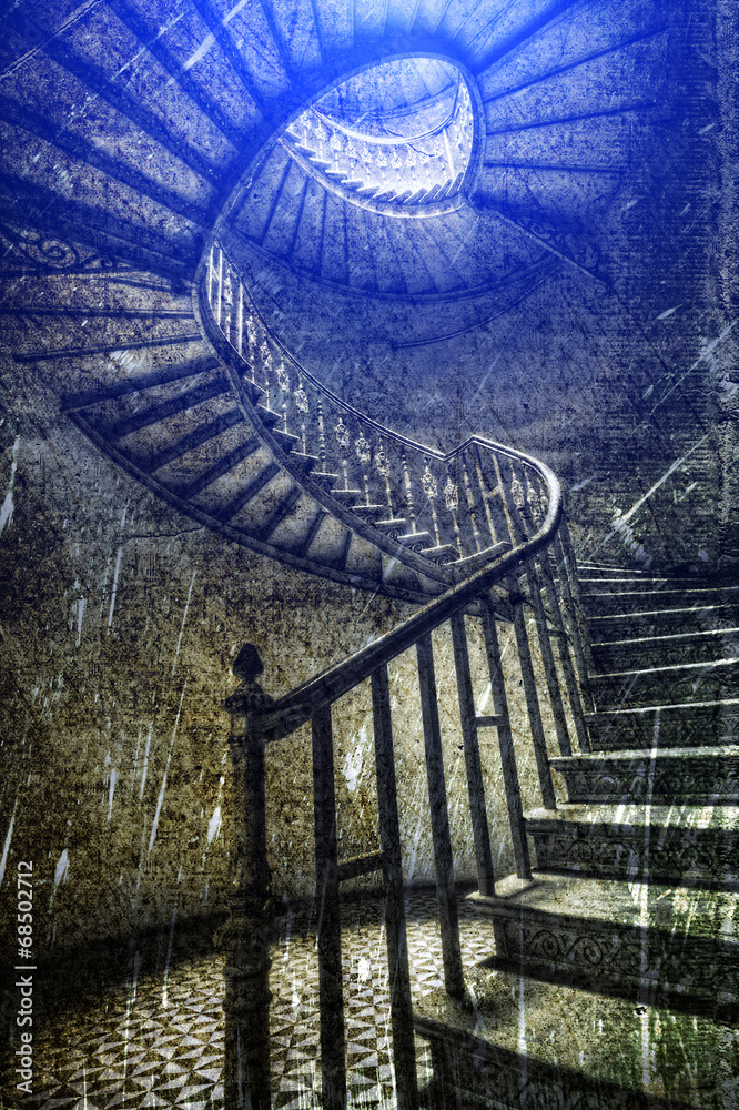 Fototapeta premium Stare spiralne schody w stylu retro