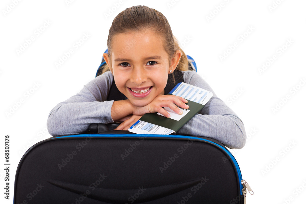 girl with her arms resting on top of suitcase girl with her arms resting on top of suitcase