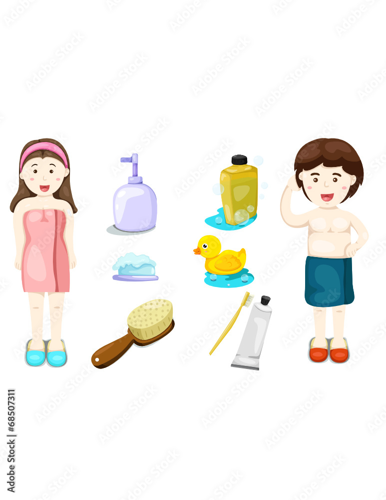 set of bathing with boy and girl set of bathing with boy and girl