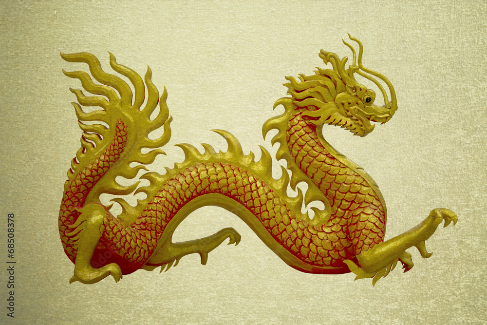 Fototapeta premium vintage picture golden Chinese dragon on isolate background