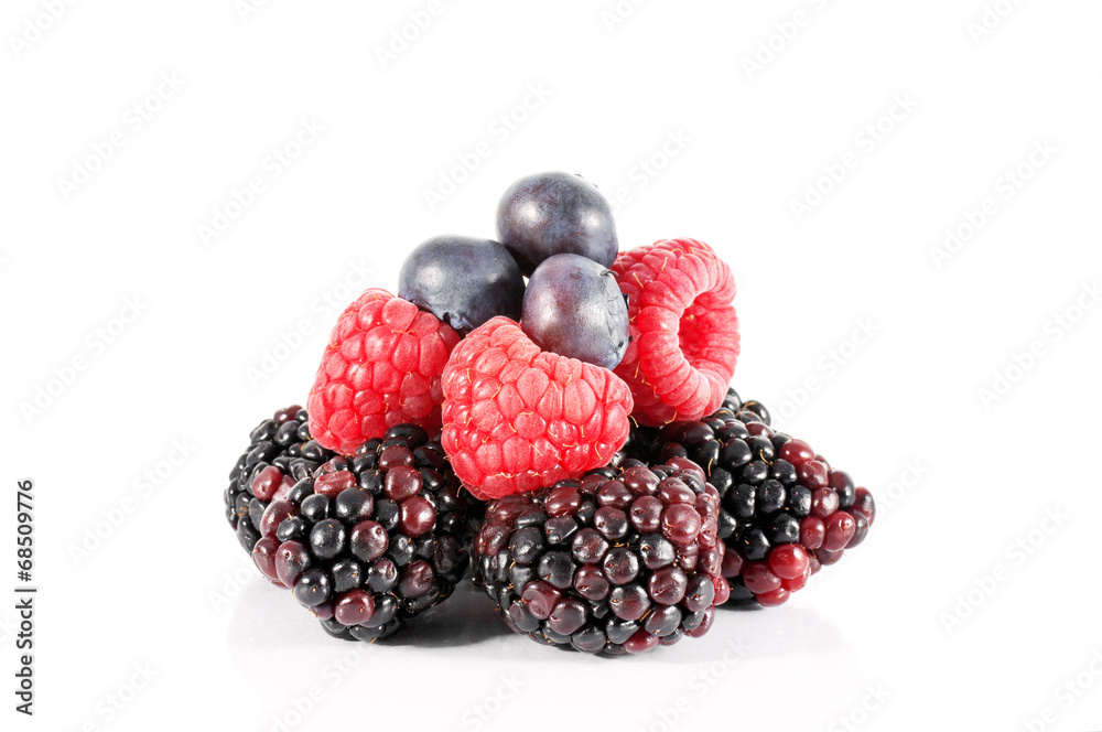 Blackberries, blueberries , raspberries on white background Blackberries, blueberries , raspberries on white background
