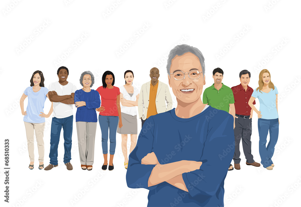 Illustration of Multiethnic People with Contrast Illustration of Multiethnic People with Contrast