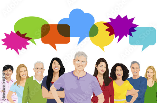 Illustration of Multiethnic People and Speech Bubble