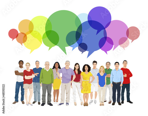 Illustration of Multiethnic People and Speech Bubble