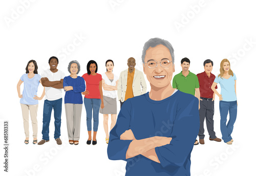 Illustration of Multiethnic People with Contrast