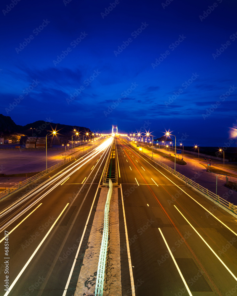 Highway at night in long exposure
