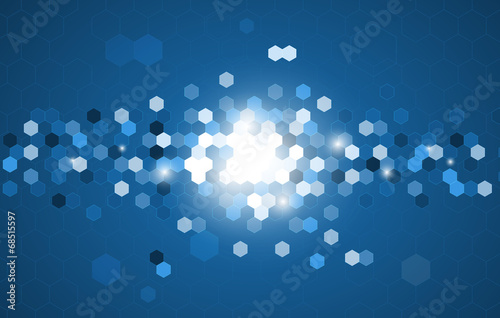 abstract blue hexagon background with white border and light