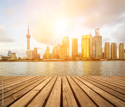 Photography cityscape of huangpu river and the the bund in shanghai,China