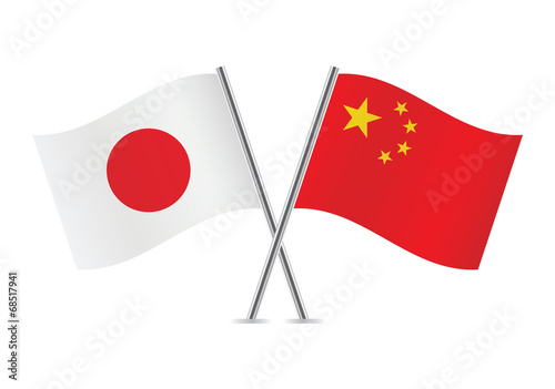 Japanese and Chinese flags. Vector illustration.