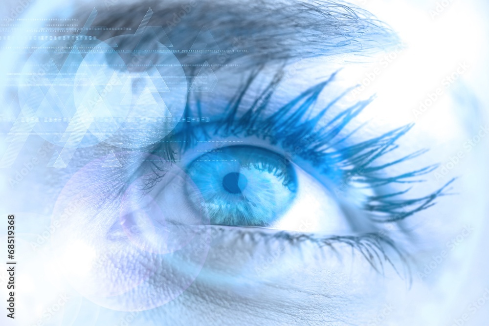 Obraz premium Composite image of close up of female blue eye