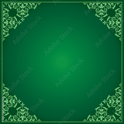 light and dark green background with ornament in corners - vecto