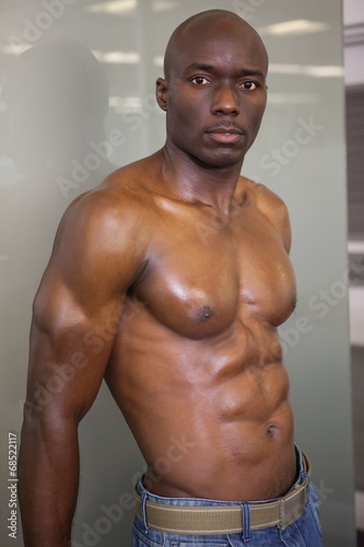 Portrait of a shirtless muscular man