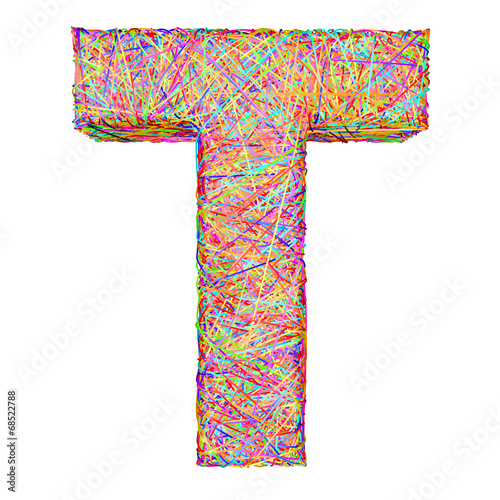 Alphabet symbol letter T composed of colorful striplines