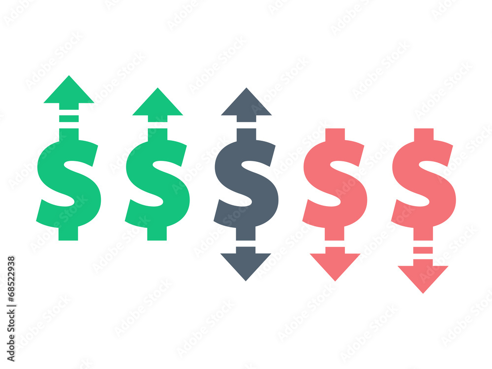 Dollar up and down sign icon vector currency concept Dollar up and down sign icon vector currency concept