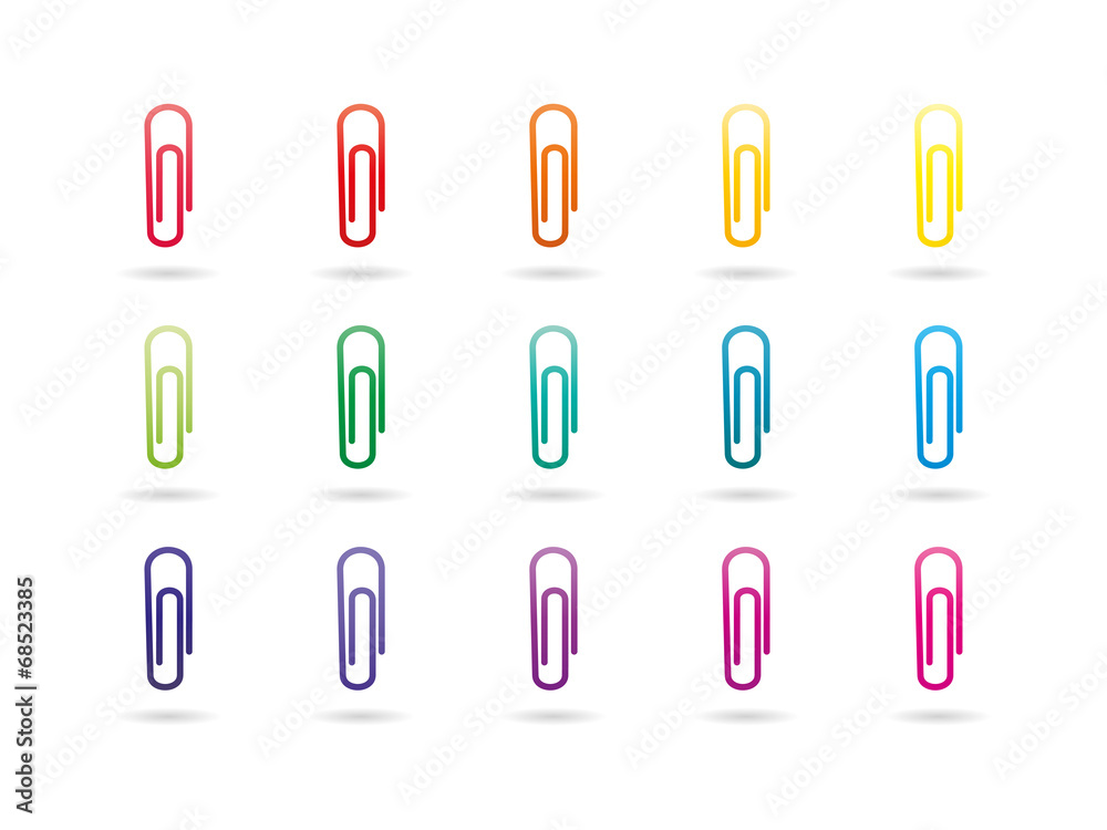 Set of rainbow spectrum colorful paper clips Set of rainbow spectrum colorful paper clips