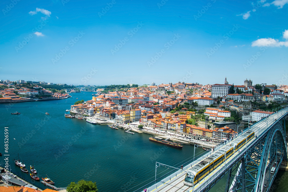 View of the historic city of Porto, Portugal with the Dom Luiz b