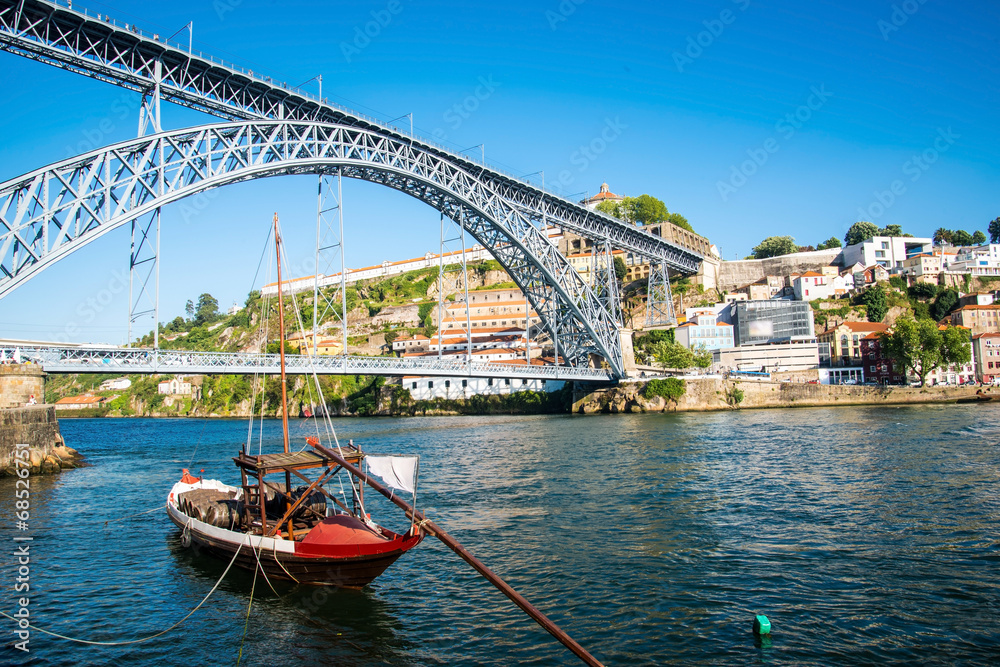 View of the historic city of Porto, Portugal with the Dom Luiz b View of the historic city of Porto, Portugal with the Dom Luiz b