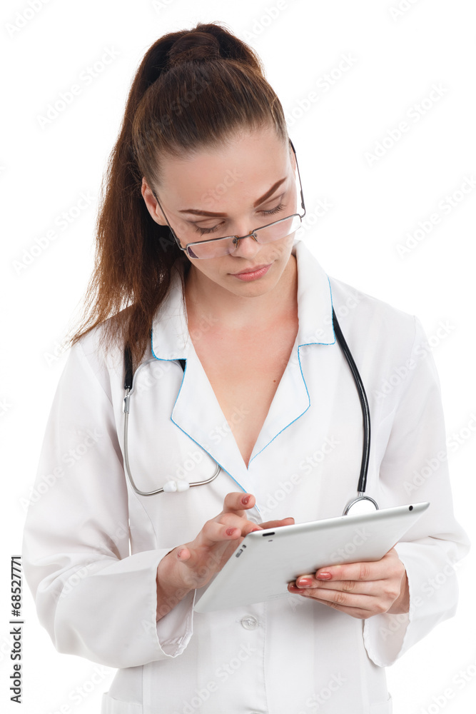 Happy smiling female doctor isolated on white background Happy smiling female doctor isolated on white background