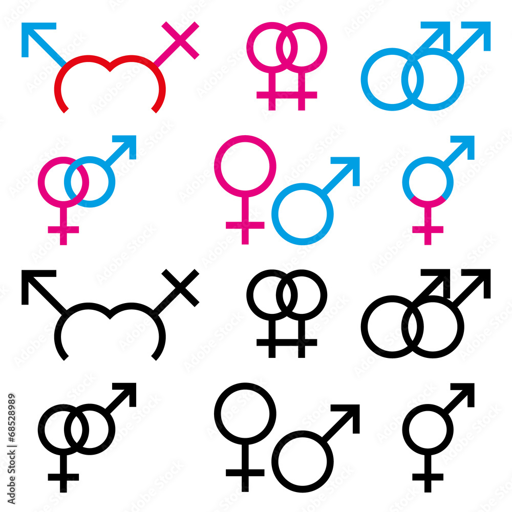 Illustration of male and female sex symbol in colour and black a Illustration of male and female sex symbol in colour and black a