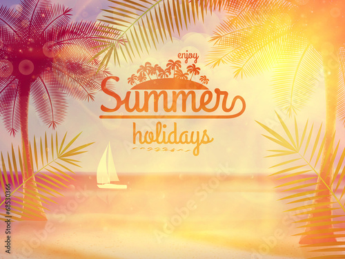 Vintage poster of tropical beach.