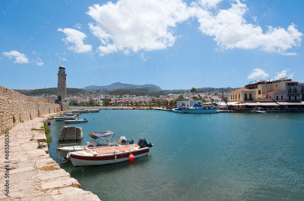 View of the old harbour. Rethymno, Crete island, Greece.