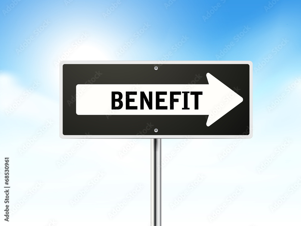 benefit on black road sign