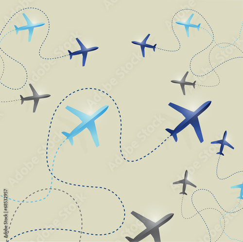 set of airplane routes illustration