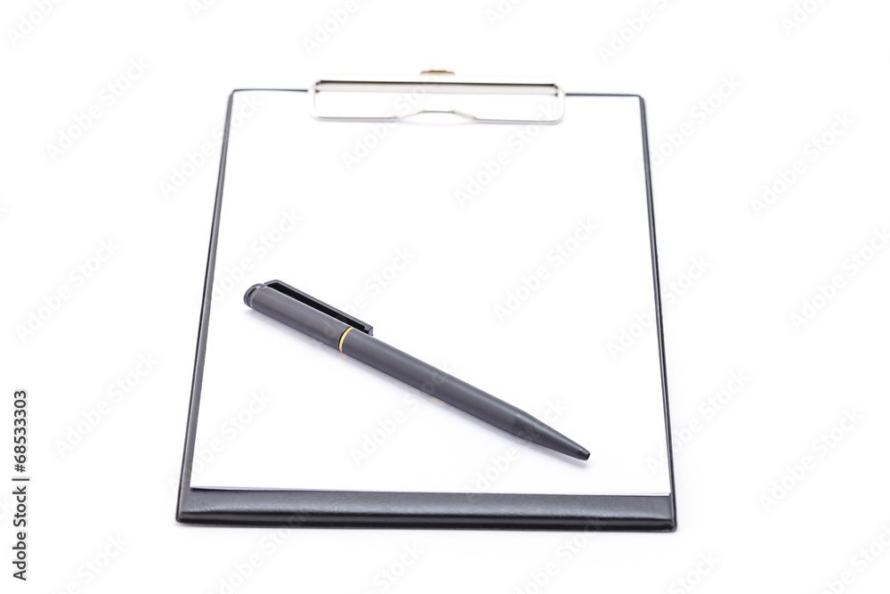 Black clipboard and pen. Black clipboard and pen.
