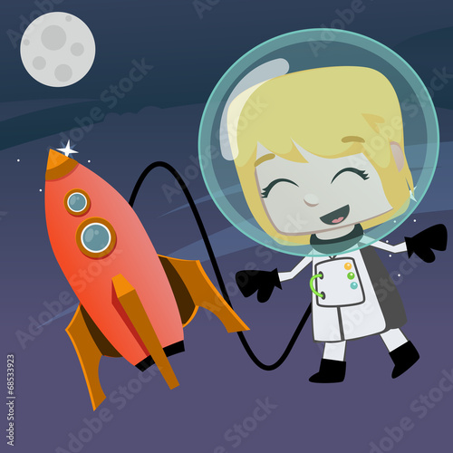 astronaut vector girl flying in the space