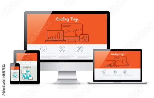 Responsive landing page development vector template illustration photo