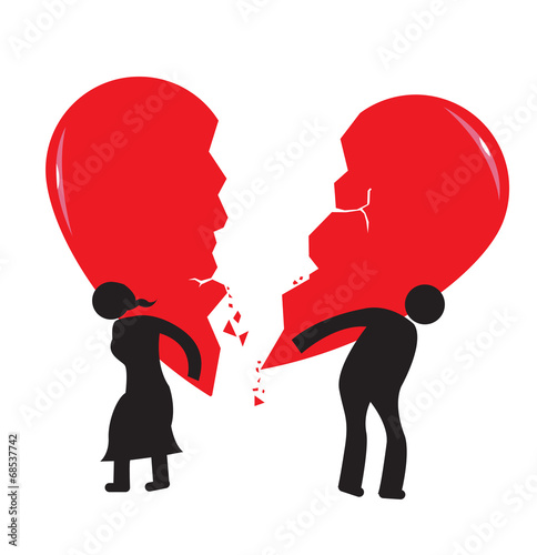 Divorce Heartache Concept. Couple carries broken heart