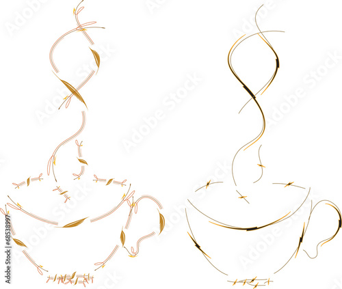Drawn pencil cup with hot coffee