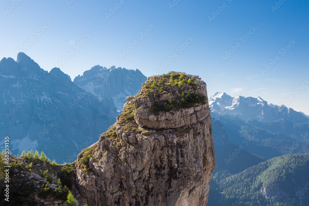 Dolomite peaks, mountains and blue horizon in Itally