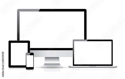 Isolated electronic devices vector set. Laptop, tablet, computer