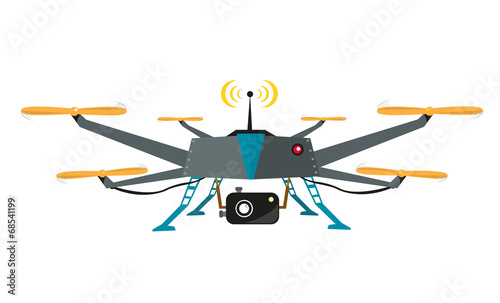 Remote Controlled Drone with Camera Vector. Flat Design