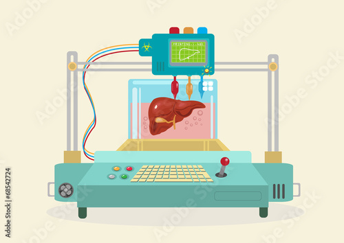 3D Bioprinter replicates a Human Organ. EPS10 flat vector.