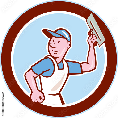 Plasterer Masonry Worker Circle Cartoon