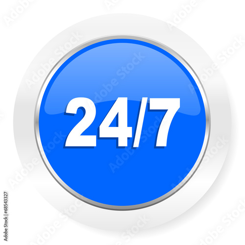 24/7 blue glossy web icon