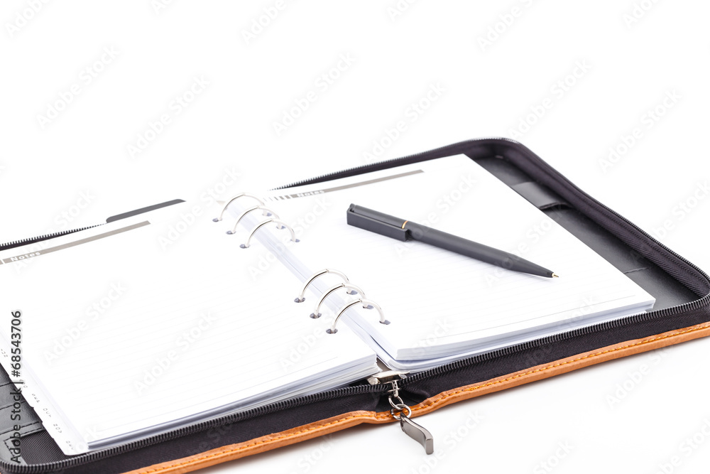 Brown leather cover of binder notebook. Brown leather cover of binder notebook.