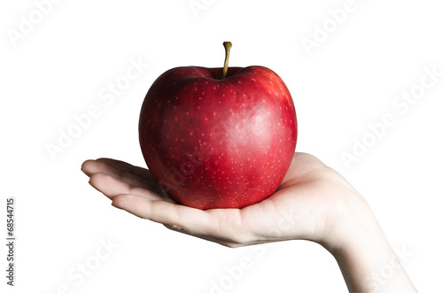 Big and red apple in the women's elegant hand
