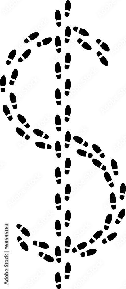 symbol of dollar with footprints symbol of dollar with footprints